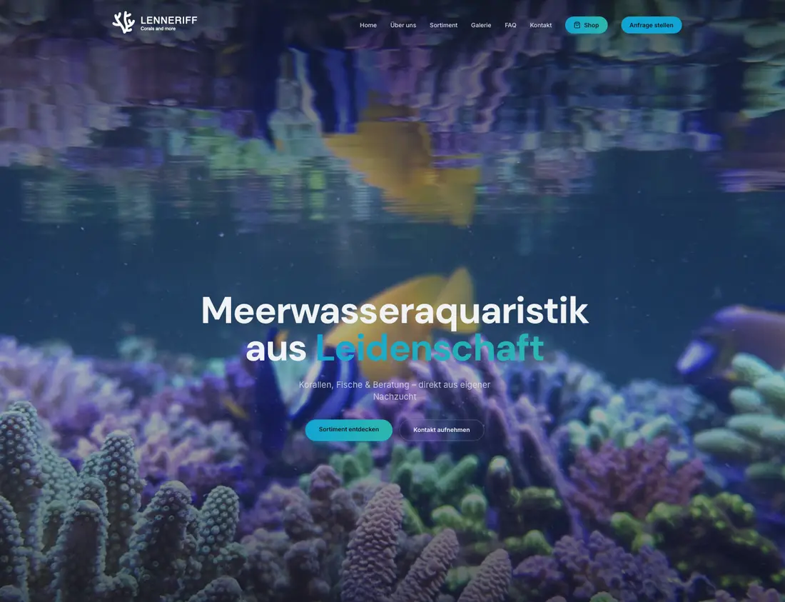 Website-Mockup für Lenneriff – Webauftritt für einen Meerwasseraquaristik-Spezialisten